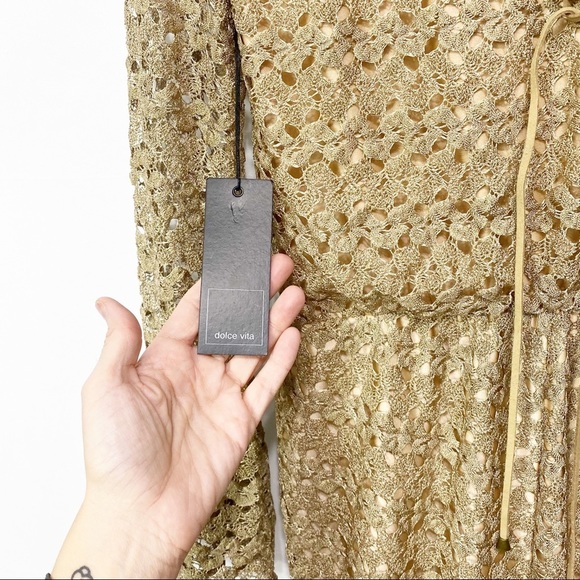 NWT-Dolce Vita Gold Lace Crochet Romper M - Picture 6 of 10